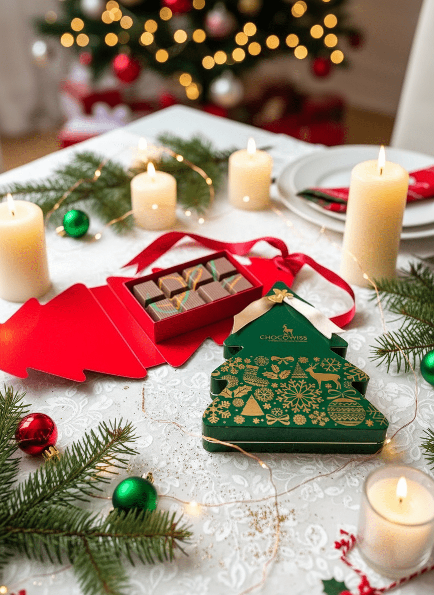 Chocowiss Festive Tree Gift Box - Dubai - Style Pistachio & Kadaif Pralines - 200g - TryAladdin