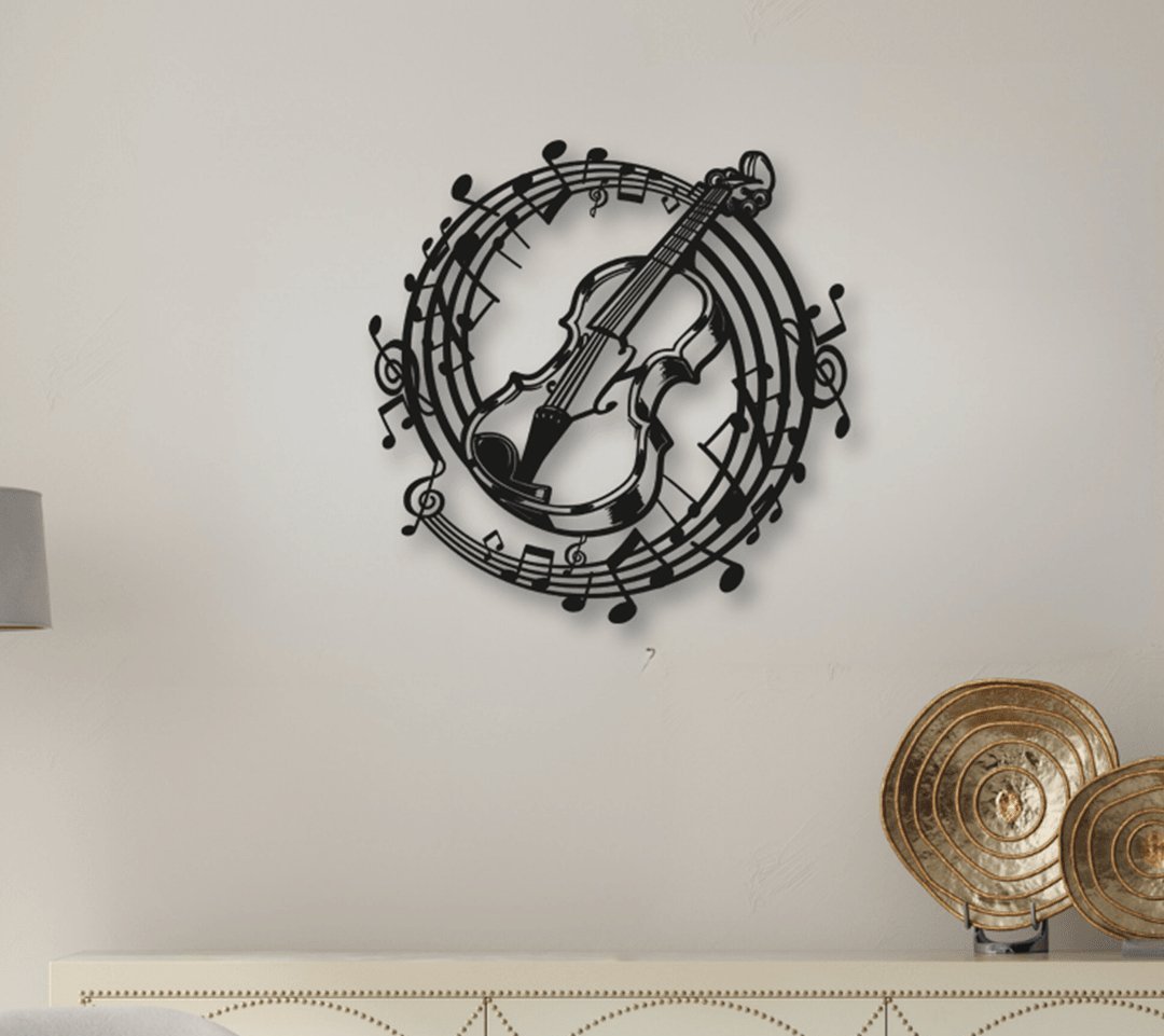 NR Dizayn | Violin and Note Detailed Decorative Metal Wall Art - TryAladdin