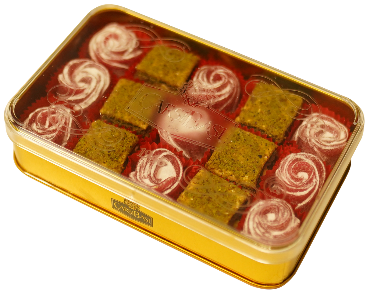 Carsibasi Premium Gemengde Turkse Delight (Pistache & Roos) - 310g Cadeaublik