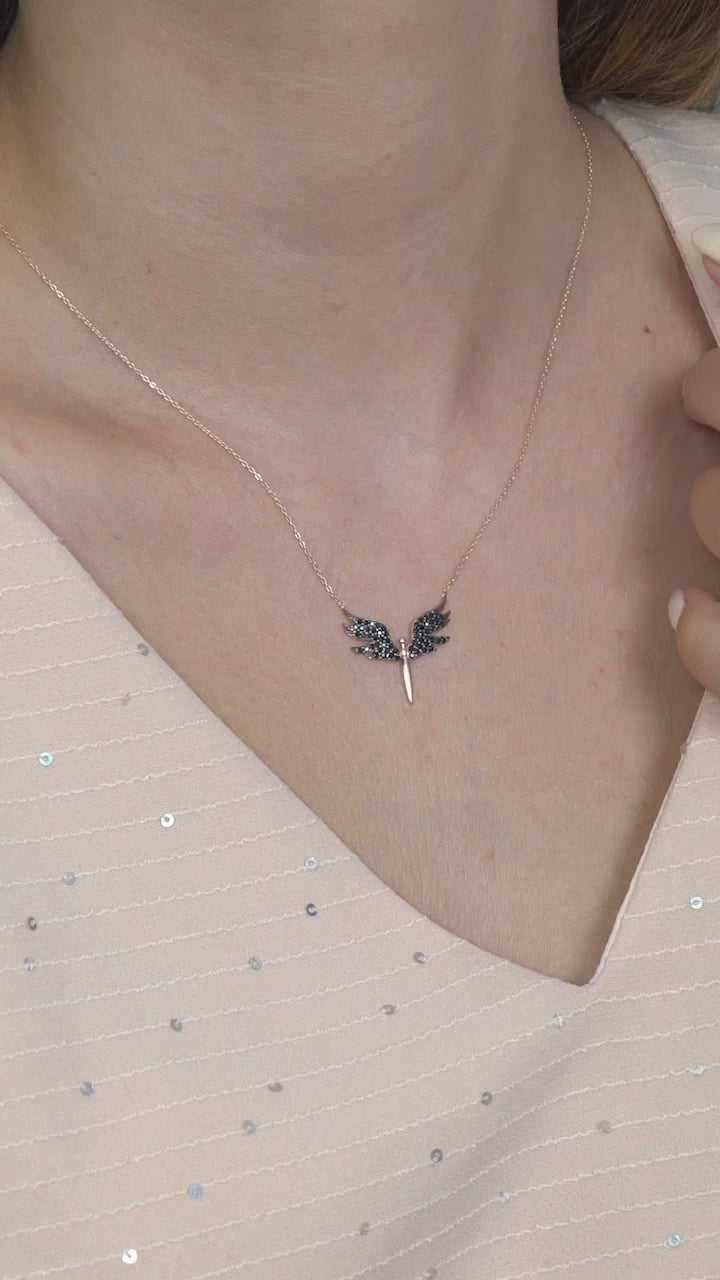 Taki | Zilveren Michael Angel Ketting Zwarte Steen Valentijns Vrouw Cadeau